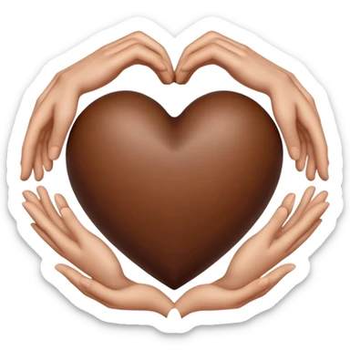 A heart made of hands inside a brown heart sticker