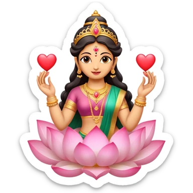 hindu goddess lakshmi in a lotus with heart in middle  sticker