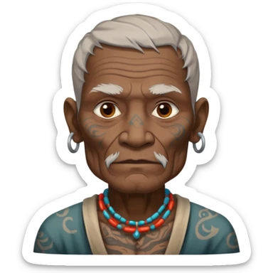 ancient incadian old man with tatooed on neck and face sticker