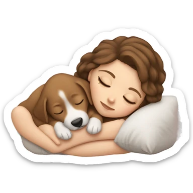 White girl brown hair sleeping with puppy sticker