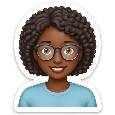 Smiley dark skin woman with short curly hair and glasses sticker