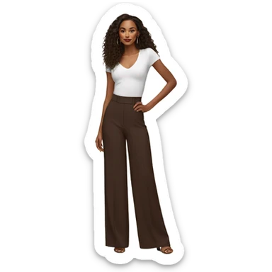 Realistic isolated pair of high waist long wide leg dressy casual pants in Dark Brown  sticker