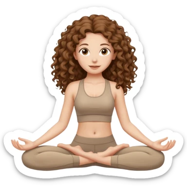 girl long brown hair curly yoga wearing beige sticker