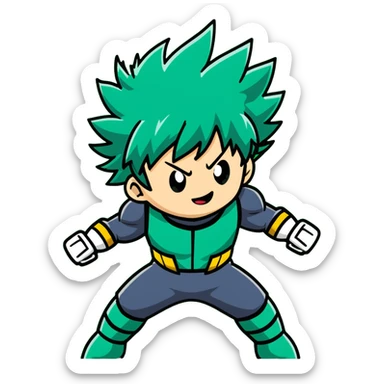 Izuku Midoriya (Deku) from My Hero Academia using One For All power with green lightning sticker