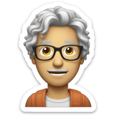 white guy with messy hair wearing glasses with a meal in hands sticker