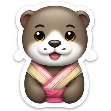 A cute otter wearing traditional Korean hanbok for Korean holidays, visible only up to its neck. sticker