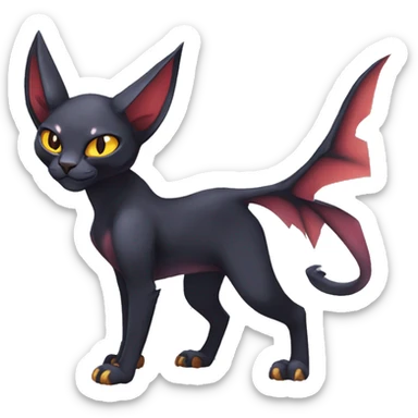 Black edgy Noivern-Litten-Sphynx-Lykoi-Caracal-cat-Fakemon full-body sticker