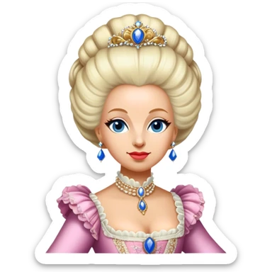 Cinematic Realistic Marie Antoinette Portrait Emoji, depicted as an opulent royal figure with elegant attire and a graceful poised expression, rendered with rich textures and soft lavish lighting that captures her historical allure. sticker