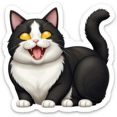 tuxedo cat with yellow eyes yawning sticker