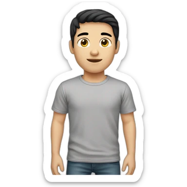 Boy white skin black hair gray t-shirt sticker