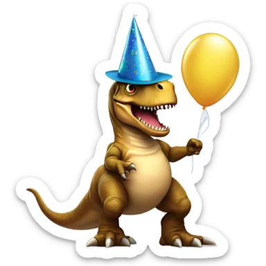T-Rex wearing a birthday hat holding a balloon  sticker