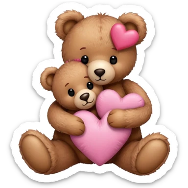 Teddy hugging another teddy with hearts sticker