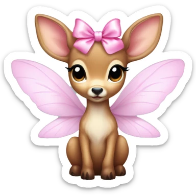 baby deer with fairy wings and a pink bow around its neck  sticker