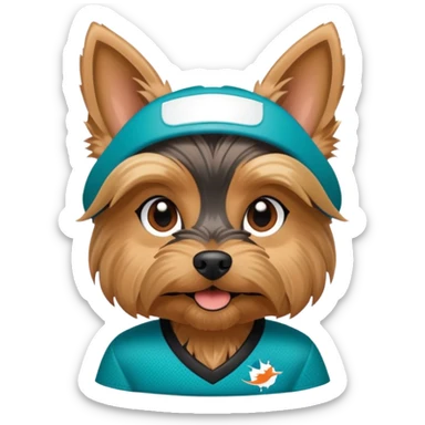 Yorkshire terrier in a Miami Dolphins jersey sticker
