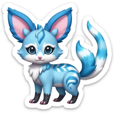 Rare realistic cute adorable epic aesthetic colorful Amaura-Sylveon-Glaceon-Civet-Genet-species-Fakemon-hybrid-creature, with markings, full body sticker