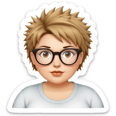  plus size white women with short light brown shaggy spiked hair wearing glasses sticker