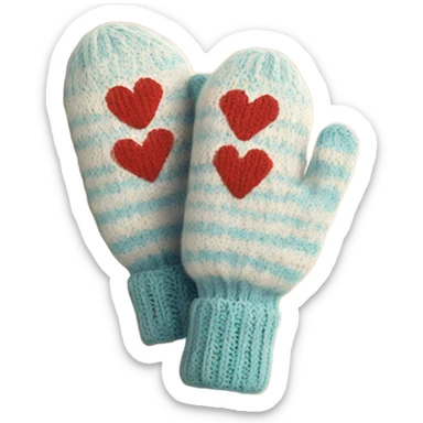 A pair of cozy knitted mittens with heartier design sticker