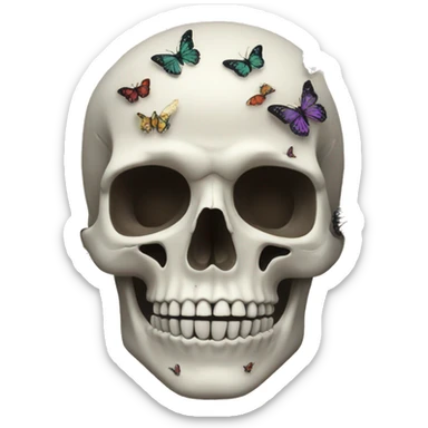 Skeleton head with butterflies sticker
