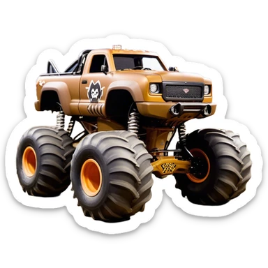 Monster Mutt - Monster Jam (Model Year: 2021) (Iconic colour: Brown with dog features) - A unique monster truck with playful, dog-inspired design cues. The vehicle is painted in warm brown tones and features subtle dog motifs (such as a stylized snout or ear shapes). It should blend the rugged power of a monster truck with quirky, endearing canine features. sticker