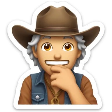 Blushing and laughing with hand covering mouth and a cowboy hat cute  sticker