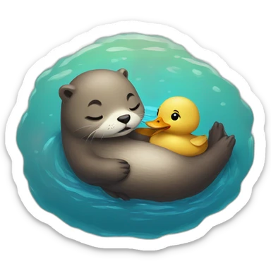 otter holding hands with a duck while sleeping on the water sticker