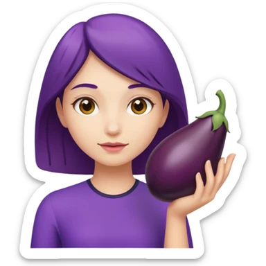 girl holding brinjal sticker