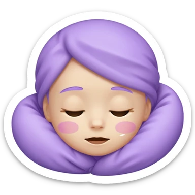 a baby lavender sleepy face emoji with a glowing pastel lavender gradient behind it, lavender skin sticker