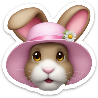 A bunny with a pink hat with a daisy on top sticker
