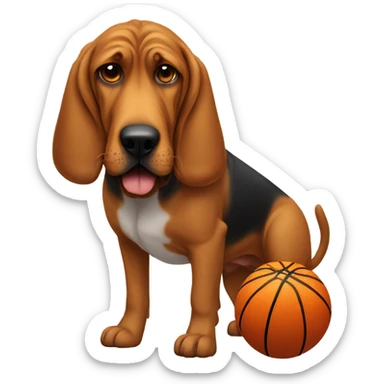 A bloodhound dog with a basketball head. sticker