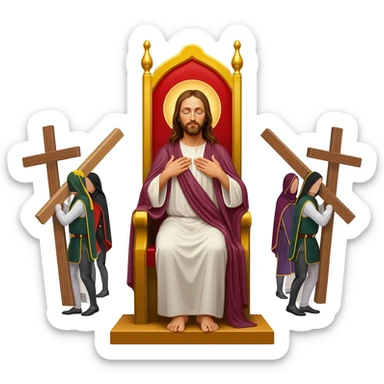 Trono con cristo resucitado y. Penitentes costaleros de semana santa sticker