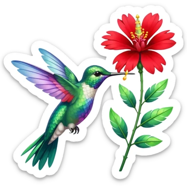 hummingbird drinking nectar from flower sticker