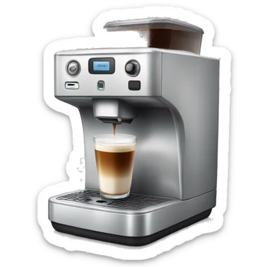 Coffee machine with a mug and a milk container sticker