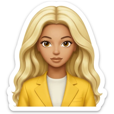 Beyonce with long platinum blonde hair, yellow outfit sticker