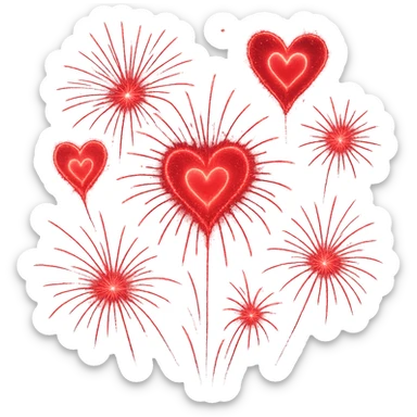 romantic fireworks with heart shapes, no background sticker