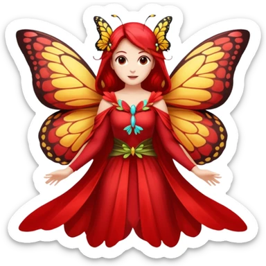 nature spirit woman dressed as butterfly herald red, wing sleeves spread sticker
