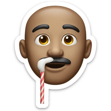 Man with sugar around his nose and mouth with a straw sticker