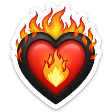 Black and red heart on fire sticker