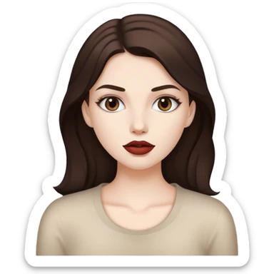 White beautiful girl white natural lipstick and dark brown hair  sticker