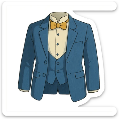 ghibli style blue tuxedo with open buttons sticker