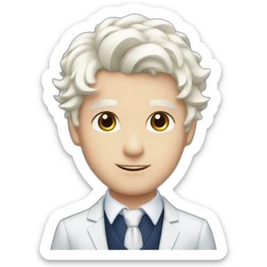 Boy, red eyes, White elegant hair, pale-skin, dark blue suit sticker