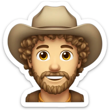 Cameron hardin curly messy hair and beard Caucasian with cowboy hat sticker