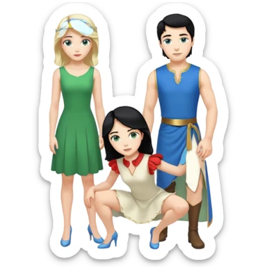 2 Person, prince, upright, black Hair, blue eyes, whole body, Woman, blonde Hair, Green eyes, bending knee, sleveless White Dress, sticker