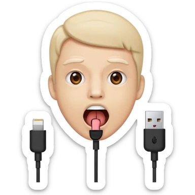 Mouth open wide with audio cable stuffed inside. sticker