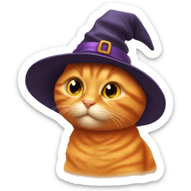 Orange cat wearing a witch hat thinking about cookies sticker