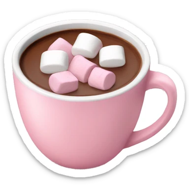 Hot chocolate with marshmallows in light pink cup sticker