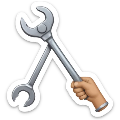 A man's hand holds a wrench sticker