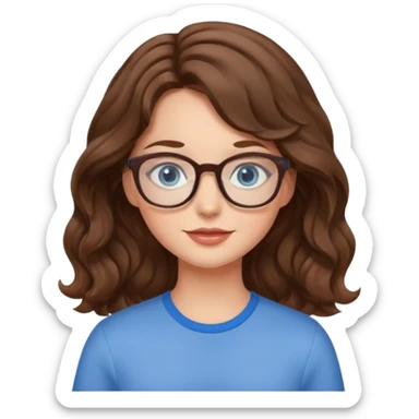 Fille brune cheveux ondulés yeux bleus lunettes sticker