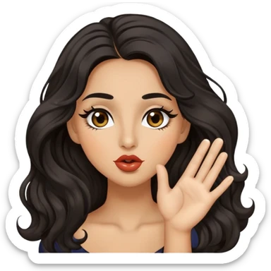 woman with olive skin, brown eyes and long lashes, and long black wavy hair blowing a kiss sticker