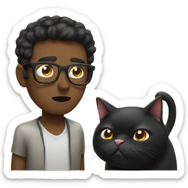 short black haired man with black glasses being scolded by fat black cat  sticker