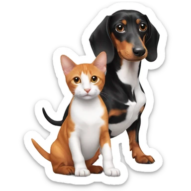 dachshund with a black/white cat and an orange cat  sticker